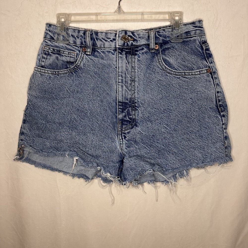 Zara Women's Blue Denim High Rise Shorts Size 8 100% Cotton Raw Hem